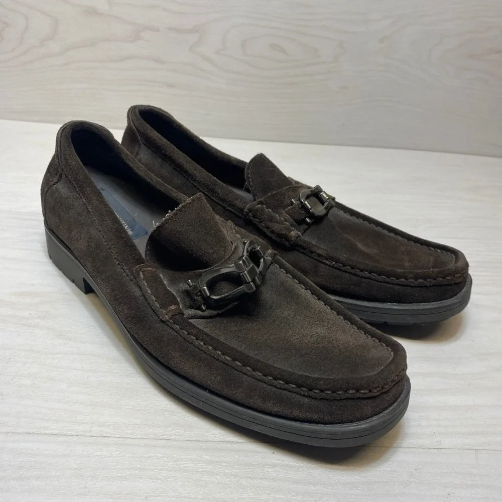 Giorgio Brutini Mens 8M Dark‎ Brown Suede Leather Bit Loafers Moc Toe 174012